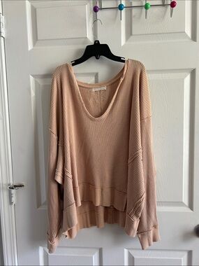 We The Free Oversized Waffle Knit Pullover in Blush